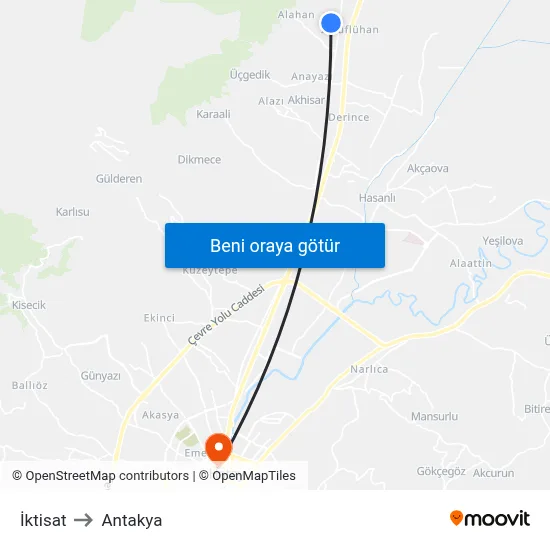 İktisat to Antakya map