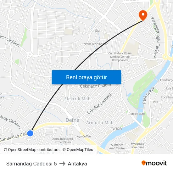 Samandağ Caddesi 5 to Antakya map