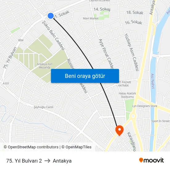 75. Yıl Bulvarı 2 to Antakya map