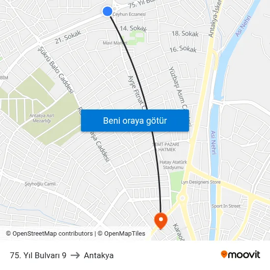 75. Yıl Bulvarı 9 to Antakya map