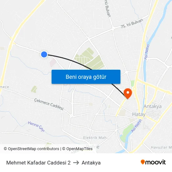Mehmet Kafadar Caddesi 2 to Antakya map