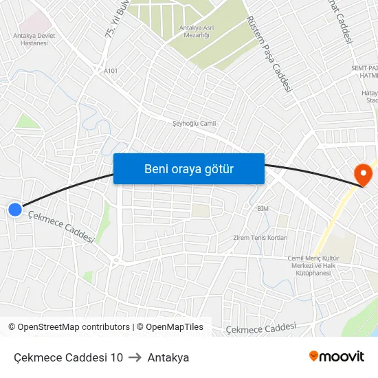 Çekmece Caddesi 10 to Antakya map