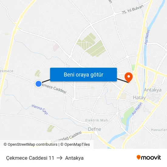 Çekmece Caddesi 11 to Antakya map