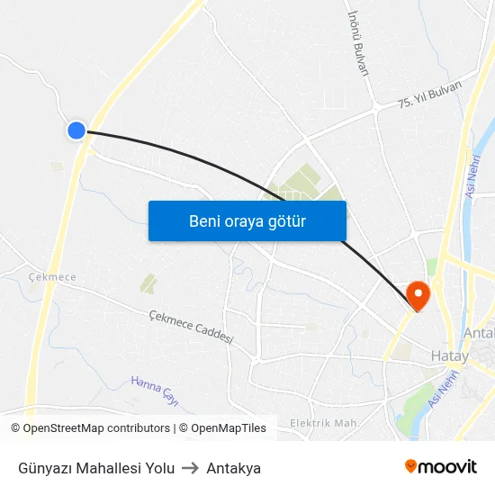 Günyazı Mahallesi Yolu to Antakya map