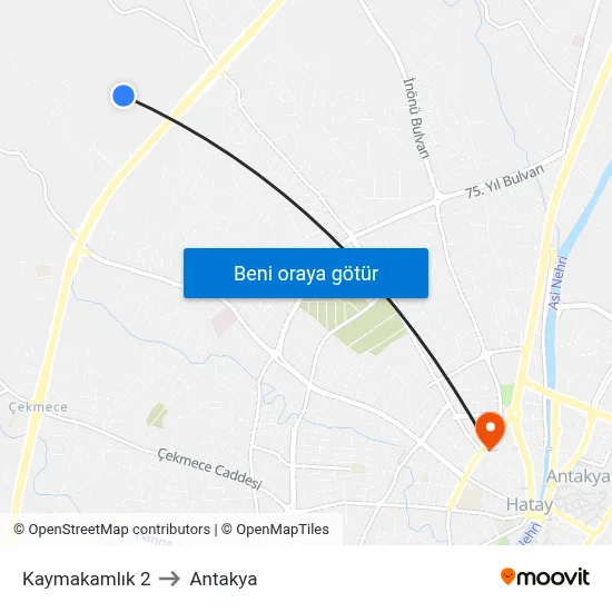 Kaymakamlık 2 to Antakya map
