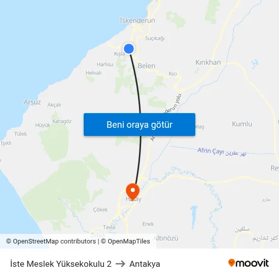 İste Meslek Yüksekokulu 2 to Antakya map