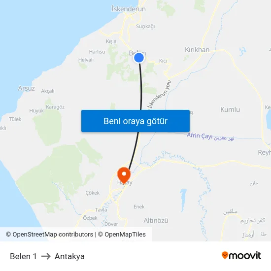 Belen 1 to Antakya map