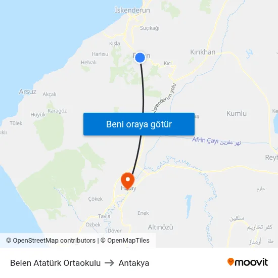 Belen Atatürk Ortaokulu to Antakya map