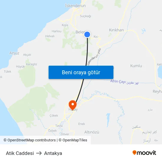 Atik Caddesi to Antakya map