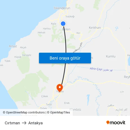 Cırtıman to Antakya map