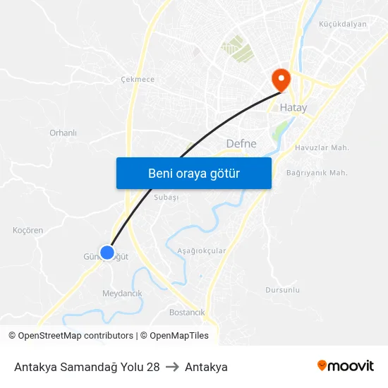 Antakya Samandağ Yolu 28 to Antakya map