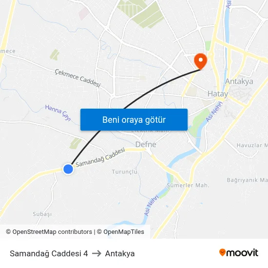 Samandağ Caddesi 4 to Antakya map
