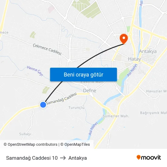 Samandağ Caddesi 10 to Antakya map