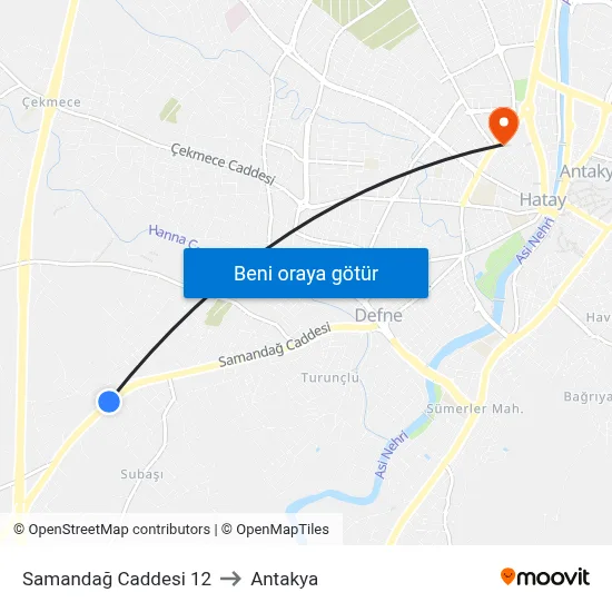 Samandağ Caddesi 12 to Antakya map