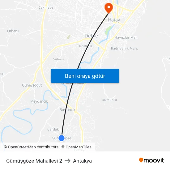Gümüşgöze Mahallesi 2 to Antakya map