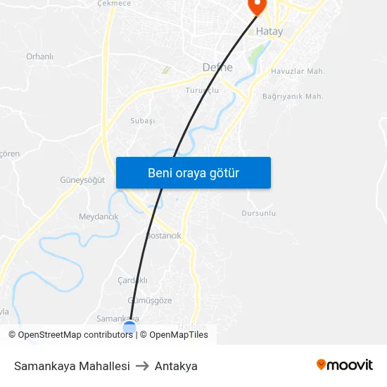 Samankaya Mahallesi to Antakya map
