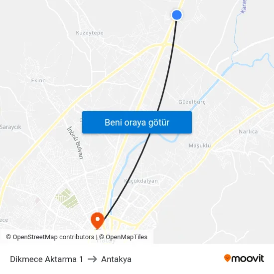 Dikmece Aktarma 1 to Antakya map