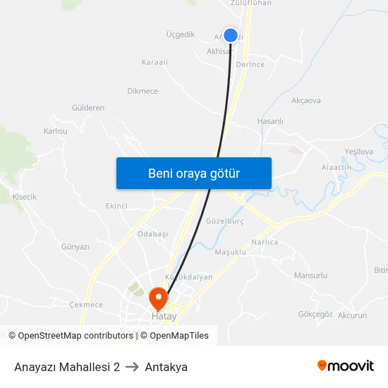 Anayazı Mahallesi 2 to Antakya map