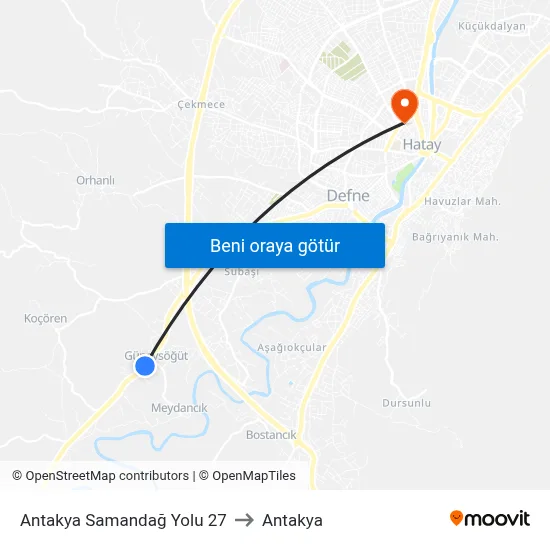 Antakya Samandağ Yolu 27 to Antakya map