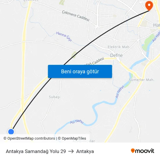 Antakya Samandağ Yolu 29 to Antakya map