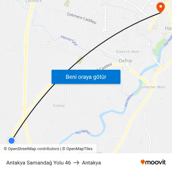 Antakya Samandağ Yolu 46 to Antakya map