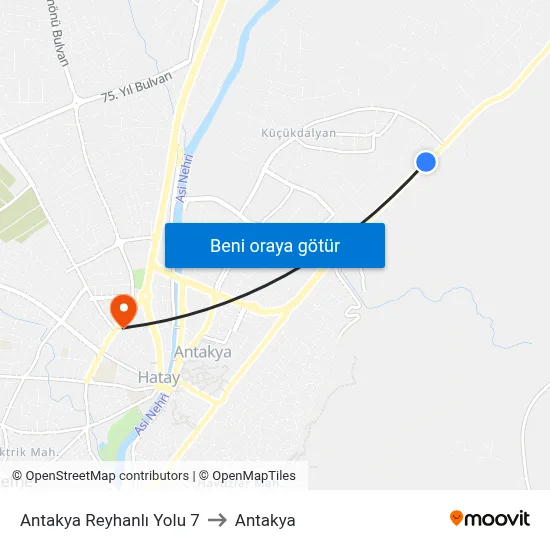 Antakya Reyhanlı Yolu 7 to Antakya map