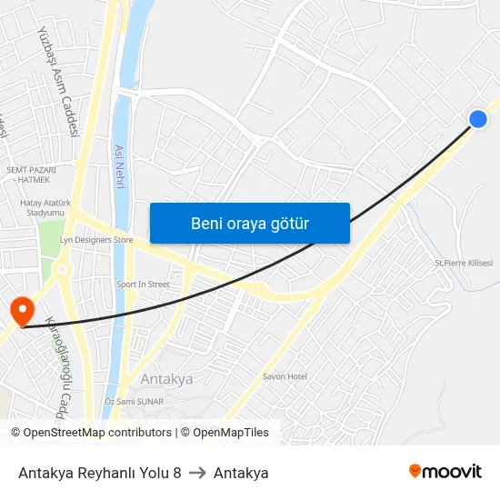 Antakya Reyhanlı Yolu 8 to Antakya map