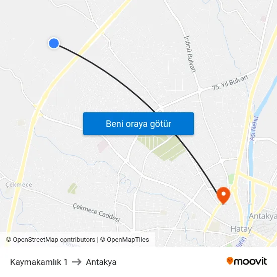 Kaymakamlık 1 to Antakya map