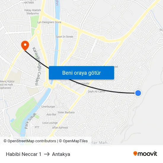 Habibi Neccar 1 to Antakya map
