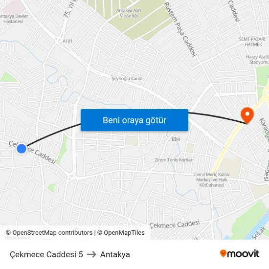 Çekmece Caddesi 5 to Antakya map