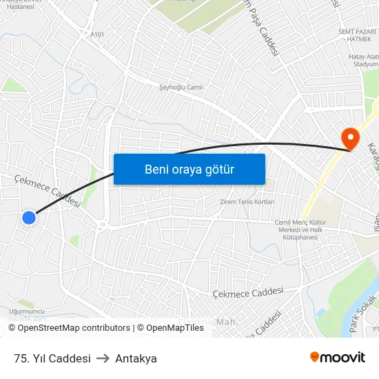 75. Yıl Caddesi to Antakya map