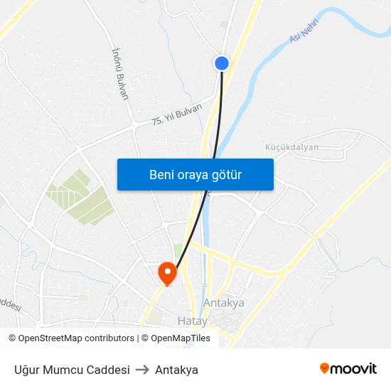 Uğur Mumcu Caddesi to Antakya map