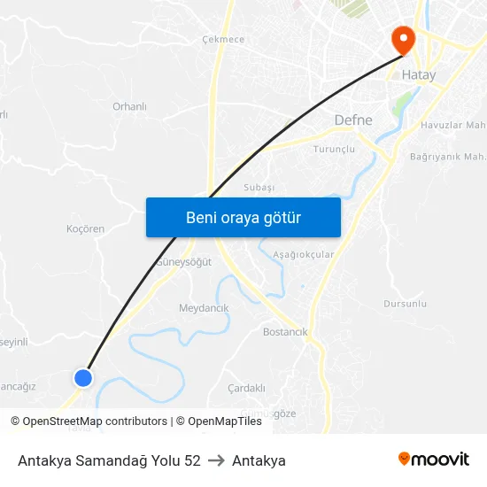 Antakya Samandağ Yolu 52 to Antakya map