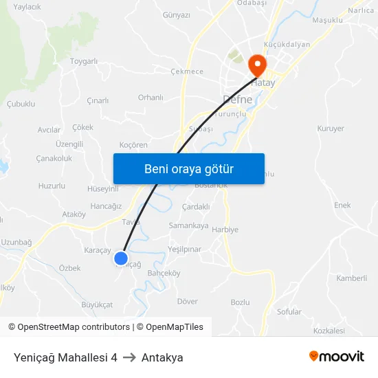 Yeniçağ Mahallesi 4 to Antakya map