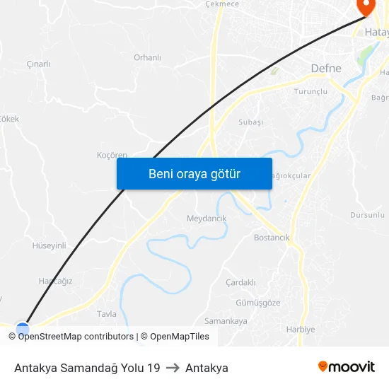 Antakya Samandağ Yolu 19 to Antakya map