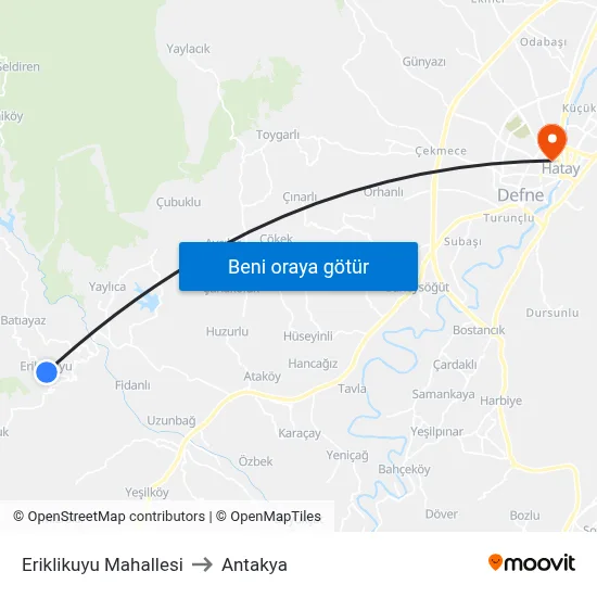 Eriklikuyu Mahallesi to Antakya map