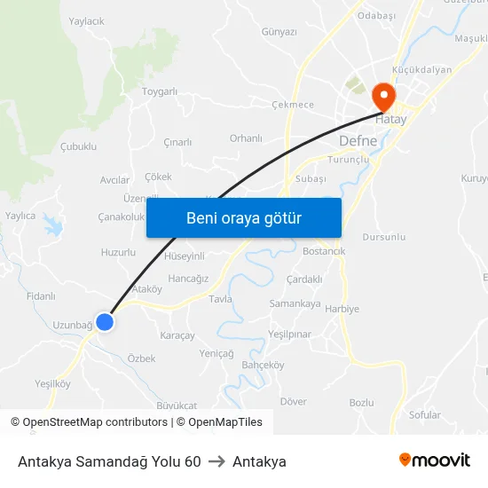 Antakya Samandağ Yolu 60 to Antakya map