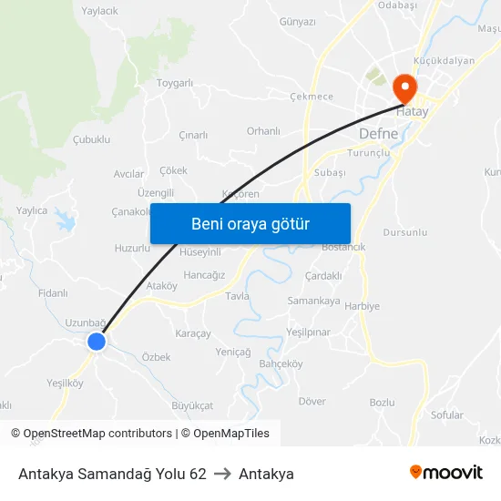 Antakya Samandağ Yolu 62 to Antakya map