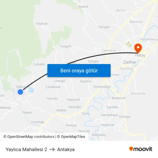 Yaylıca Mahallesi 2 to Antakya map