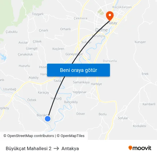 Büyükçat Mahallesi 2 to Antakya map