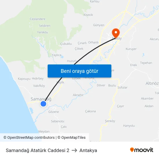 Samandağ Atatürk Caddesi 2 to Antakya map