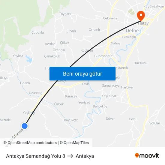 Antakya Samandağ Yolu 8 to Antakya map