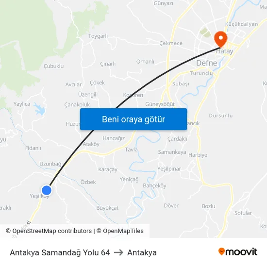 Antakya Samandağ Yolu 64 to Antakya map