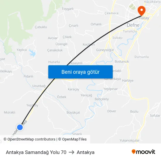 Antakya Samandağ Yolu 70 to Antakya map