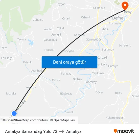 Antakya Samandağ Yolu 73 to Antakya map