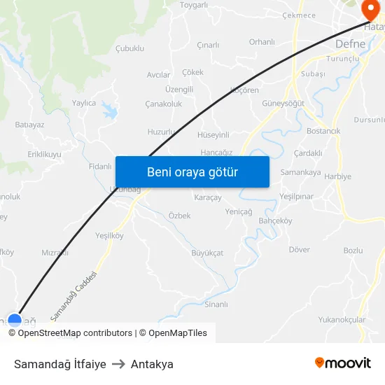 Samandağ İtfaiye to Antakya map
