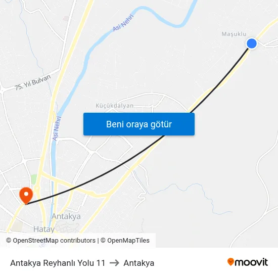 Antakya Reyhanlı Yolu 11 to Antakya map