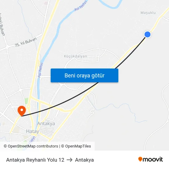 Antakya Reyhanlı Yolu 12 to Antakya map