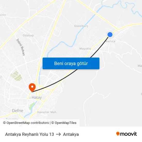 Antakya Reyhanlı Yolu 13 to Antakya map