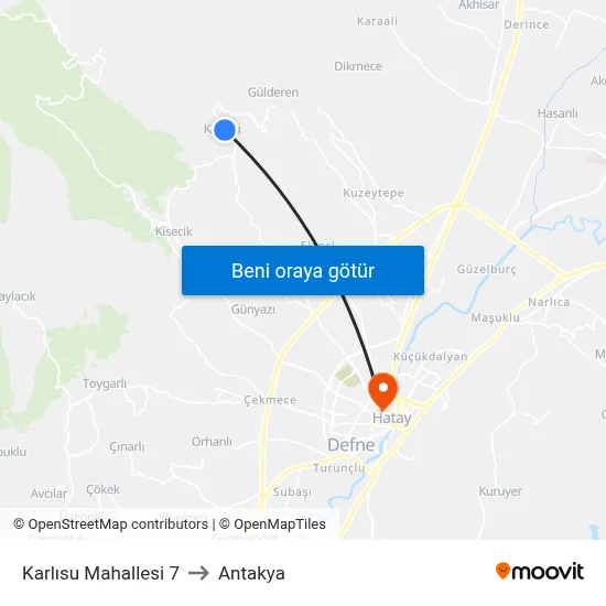 Karlısu Mahallesi 7 to Antakya map